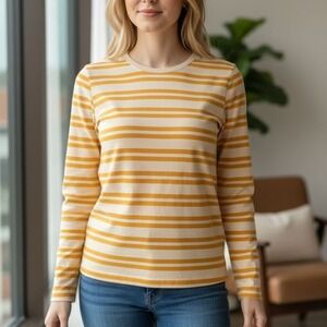 EUC Womens Merona size XL long sleeve yellow and white striped T-shirt.